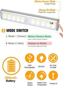 img 3 attached to 🔦 Homelife LED Motion Sensor Bar Lights - 20 LEDs - Wireless Under Cabinet Lighting - LED Closet Lights - Built-in Rechargeable Battery - Stick-on Magnetic Motion Sensor Light - Indoor - Kitchen, Stairway