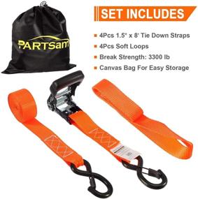 img 3 attached to 🔸 Partsam Heavy Duty Ratchet Straps Set, 5208 lbs Break Strength - (4) 1.6" x 8' Cargo Tie Downs with Padded Handles & Coated Chromoly S Hooks + (4) Soft Loop Tie Down Straps - Orange