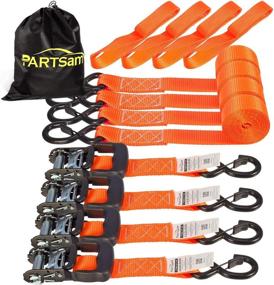 img 4 attached to 🔸 Partsam Heavy Duty Ratchet Straps Set, 5208 lbs Break Strength - (4) 1.6" x 8' Cargo Tie Downs with Padded Handles & Coated Chromoly S Hooks + (4) Soft Loop Tie Down Straps - Orange