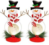 🎅 lulu home lighted christmas snowman table decorations - 2 pack 11.2 inch glass ball ornaments with battery operated lights - festive xmas holiday winter tabletop ornament logo