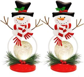 img 4 attached to 🎅 Lulu Home Lighted Christmas Snowman Table Decorations - 2 Pack 11.2 Inch Glass Ball Ornaments with Battery Operated Lights - Festive Xmas Holiday Winter Tabletop Ornament