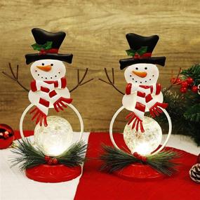 img 1 attached to 🎅 Lulu Home Lighted Christmas Snowman Table Decorations - 2 Pack 11.2 Inch Glass Ball Ornaments with Battery Operated Lights - Festive Xmas Holiday Winter Tabletop Ornament