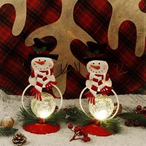 img 2 attached to 🎅 Lulu Home Lighted Christmas Snowman Table Decorations - 2 Pack 11.2 Inch Glass Ball Ornaments with Battery Operated Lights - Festive Xmas Holiday Winter Tabletop Ornament