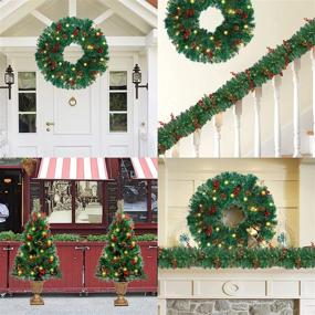 img 1 attached to 🎄 Juegoal Christmas Decorations 4-Piece Set: Pre-Lit Artificial Entrance Trees, Wreath, and Garlands with 8 Lighting Modes & Timer - Perfect Front Door, Porch, and Entryway Xmas Decor