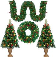 🎄 juegoal christmas decorations 4-piece set: pre-lit artificial entrance trees, wreath, and garlands with 8 lighting modes & timer - perfect front door, porch, and entryway xmas decor logo