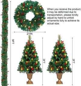 img 2 attached to 🎄 Juegoal Christmas Decorations 4-Piece Set: Pre-Lit Artificial Entrance Trees, Wreath, and Garlands with 8 Lighting Modes & Timer - Perfect Front Door, Porch, and Entryway Xmas Decor