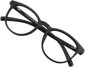 img 4 attached to 👓 Stylish Oval Frame Blue Light Blocking Glasses - Anti Eyestrain, Computer Reading, TV Glasses - Unisex - Black (No Magnification)