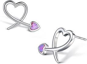 img 4 attached to 🎀 Fashion Heart Jewelry Set: Blue Pink Adjustable Heart Rings & Open Arrow Ring (Size 6-8) + 925 Sterling Silver Earring Posts with Double Open Heart Statement Earring for Women