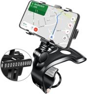 📱 universal car dashboard phone mount - 360 degree rotation, multi-use spring clip holder for iphone, samsung, android - fits 4 to 7-inch mobile phones logo