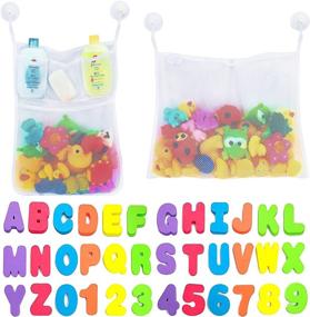img 4 attached to 🛁 Comfylife 2-Pack Mesh Bath Toy Organizer with 6 Strong Hooks & 36 Eco-Safe Foam Bath Letters & Numbers – Fun, Educational Baby Bath Letters + Perfect Toy Storage Net for Bath Toys & More