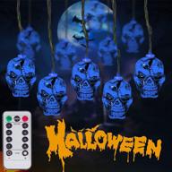 🎃 halloween skull light string decoration - battery operated wireless remote control 30 led lights, dust-proof and waterproof design for halloween party decoration логотип