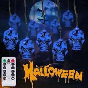 img 4 attached to 🎃 Halloween Skull Light String Decoration - Battery Operated Wireless Remote Control 30 LED Lights, Dust-Proof and Waterproof Design for Halloween Party Decoration