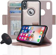 🌹 navor vajio series rfid-protected detachable magnetic wallet case and universal car mount - rose gold, compatible for iphone xs/x logo