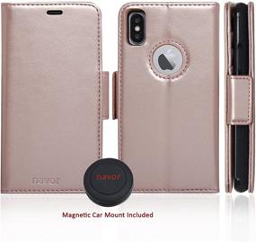 img 3 attached to 🌹 Navor Vajio Series RFID-Protected Detachable Magnetic Wallet Case and Universal Car Mount - Rose Gold, Compatible for iPhone Xs/X