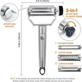 img 3 attached to 🔪 Living Chef 3-in-1 Rotary/Swivel Easy Peeler Stainless Steel - Ideal for Potatoes, Vegetables, and Fruits - Serrated, Julienne, and Crinkle(Wavy) Blade - Easy Peeler-3