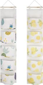 img 4 attached to 🍍 LASZOLA 2Pcs Over The Door Hanging Storage Bag - Waterproof Wall Closet Organizer with 5 Pockets for Bedroom Bathroom Kitchen (Pineapple+Lemon)