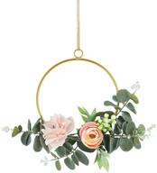 🌸 dolicer floral hoop wreath: elegant metal ring garland with tea rose flower & eucalyptus leaves - perfect backdrop wall decor (pack of 1) logo