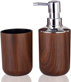 img 1 attached to 🛀 6-Piece Plastic Bath Ensemble Set in Brown - Soap Dispenser, Toothbrush Holder, Tumbler, Soap Dish, Trash Can, Toilet Brush Holder - Decorative Countertop Bathroom Accessory Set