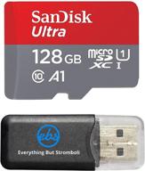 📸 128gb sandisk ultra uhs-i class 10 80mb/s microsdxc memory card compatible with samsung galaxy s8, s8 plus, s8 note, s7, s7 edge, s5 active, s4 cell phones - includes everything but stromboli memory card reader logo
