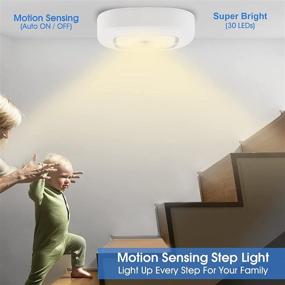 img 3 attached to Indoor Battery Operated LED Ceiling Lights - Motion Sensor Step Light, 4 D-Cell Battery Powered (Batteries NOT Included), for Hallway, Laundry, Stairs, Garage, Bathroom, Doorway, Corridor - Warm White 3000K