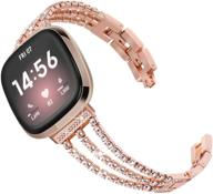 stylish rose gold surace bracelet with diamond for fitbit versa 3 and sense bands: a perfect replacement for women's smart watch logo