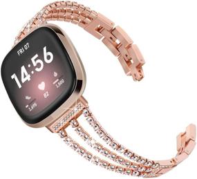 img 4 attached to Stylish Rose Gold Surace Bracelet with Diamond for Fitbit Versa 3 and Sense Bands: A Perfect Replacement for Women's Smart Watch