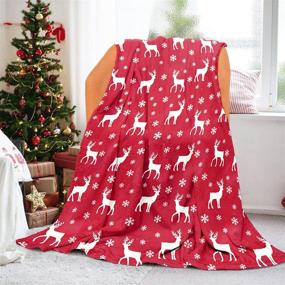 img 3 attached to 🎄 WISH TREE Christmas Blanket: Red Reindeer Patterned 300 GSM Fleece Throw for Kids and Adults - 50x60 Inch