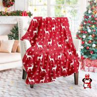 🎄 wish tree christmas blanket: red reindeer patterned 300 gsm fleece throw for kids and adults - 50x60 inch logo