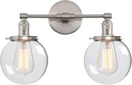 stylish phansthy industrial wall light: clear double sconce with 5.9 inches glass round canopy and on/off button (brushed finish) логотип