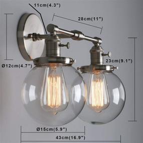 img 3 attached to Stylish Phansthy Industrial Wall Light: Clear Double Sconce with 5.9 Inches Glass Round Canopy and On/Off Button (Brushed Finish)