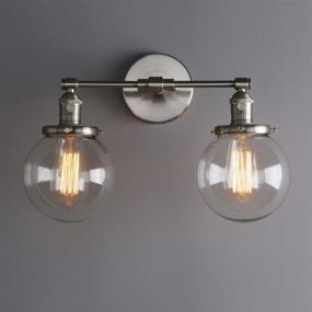 img 2 attached to Stylish Phansthy Industrial Wall Light: Clear Double Sconce with 5.9 Inches Glass Round Canopy and On/Off Button (Brushed Finish)