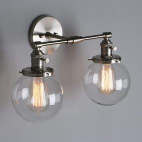 img 1 attached to Stylish Phansthy Industrial Wall Light: Clear Double Sconce with 5.9 Inches Glass Round Canopy and On/Off Button (Brushed Finish)