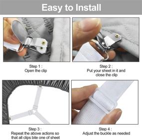 img 1 attached to 🛏️ DORPU Elastic Bed Sheet Fastener Straps with Adjustable Holder Clips (6 in 1 Belt with 12 Clips), Harmless Buckle Design, White