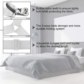 img 3 attached to 🛏️ DORPU Elastic Bed Sheet Fastener Straps with Adjustable Holder Clips (6 in 1 Belt with 12 Clips), Harmless Buckle Design, White