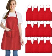 🎨 buy multifuns 12 pack red aprons for women men with 2 pockets - artist baking cooking kitchen aprons bulk at best price logo