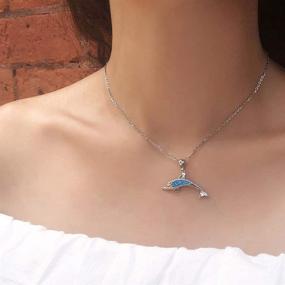 img 1 attached to 🌊 FANCIME 925 Sterling Silver Dolphin Starfish Necklace: Stunning Blue Created Opal Pendant for Women Girls in Dainty Fine Jewelry - 18-Inch Chain Length