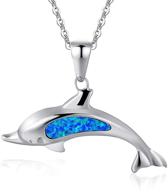 🌊 fancime 925 sterling silver dolphin starfish necklace: stunning blue created opal pendant for women girls in dainty fine jewelry - 18-inch chain length logo