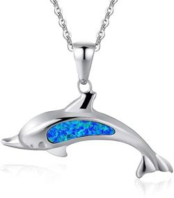 img 4 attached to 🌊 FANCIME 925 Sterling Silver Dolphin Starfish Necklace: Stunning Blue Created Opal Pendant for Women Girls in Dainty Fine Jewelry - 18-Inch Chain Length