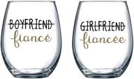 🥂 unique engagement gifts: boyfriend and girlfriend 15 oz stemless wine glasses (set of 2) логотип