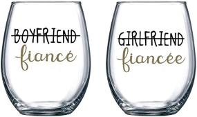 img 4 attached to 🥂 Unique Engagement Gifts: Boyfriend and Girlfriend 15 oz Stemless Wine Glasses (Set of 2)