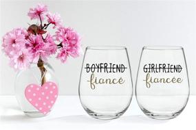 img 1 attached to 🥂 Unique Engagement Gifts: Boyfriend and Girlfriend 15 oz Stemless Wine Glasses (Set of 2)