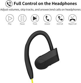 img 2 attached to Жёлтые беспроводные наушники Bluetooth: Водонепроницаемость IPX7, более глубокий бас HiFi стерео, шумоподавление - идеально подходят для тренировок, бега, занятий в спортзале и бега.