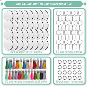 img 1 attached to Bulk Sublimation Blanks Keychains Set - 200 PCS Ornament Tag Kit with 50 PCS Double-Side Heat Transfer Sublimation Blanks, Key Chains, Leather Tassels, Jump Rings for DIY Craft Making