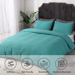 img 3 attached to 🛏️ Seersucker Textured Teal Duvet Cover Set - Lightweight Microfiber, Hotel Quality Full Queen Bedding Set