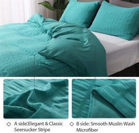 img 1 attached to 🛏️ Seersucker Textured Teal Duvet Cover Set - Lightweight Microfiber, Hotel Quality Full Queen Bedding Set