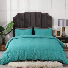 img 4 attached to 🛏️ Seersucker Textured Teal Duvet Cover Set - Lightweight Microfiber, Hotel Quality Full Queen Bedding Set