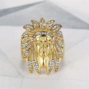 img 2 attached to 👑 MayiaHey Native American Indian Chief Head Ring for Men: Iced Out Stainless Steel Biker Ring, Vintage Tribal Chief Head Design