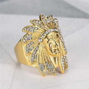 img 3 attached to 👑 MayiaHey Native American Indian Chief Head Ring for Men: Iced Out Stainless Steel Biker Ring, Vintage Tribal Chief Head Design