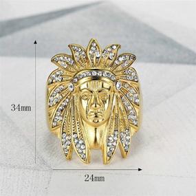 img 1 attached to 👑 MayiaHey Native American Indian Chief Head Ring for Men: Iced Out Stainless Steel Biker Ring, Vintage Tribal Chief Head Design