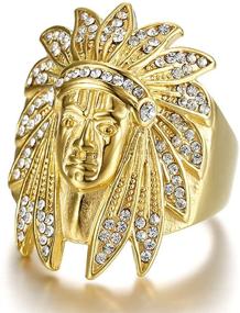 img 4 attached to 👑 MayiaHey Native American Indian Chief Head Ring for Men: Iced Out Stainless Steel Biker Ring, Vintage Tribal Chief Head Design